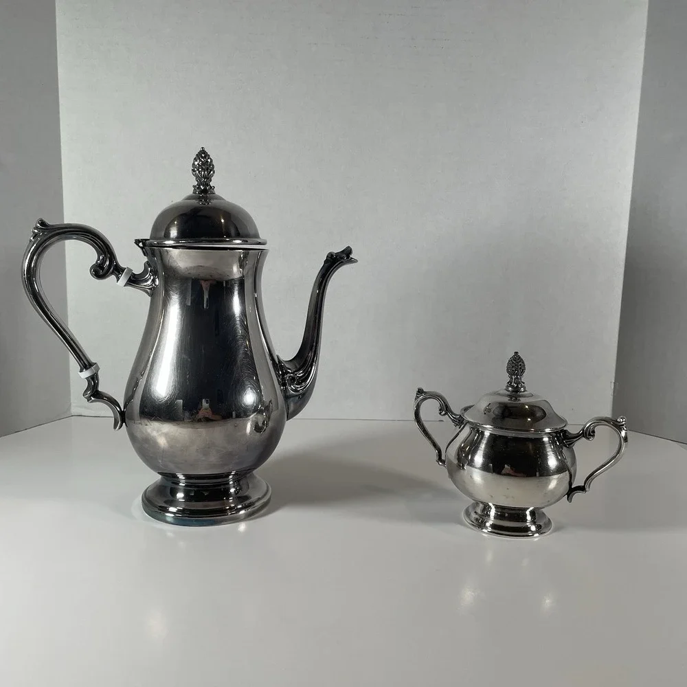Newburyport Silver Plated Tea‎ Set Teapot with Handle Insulators and Sugar Bowl
